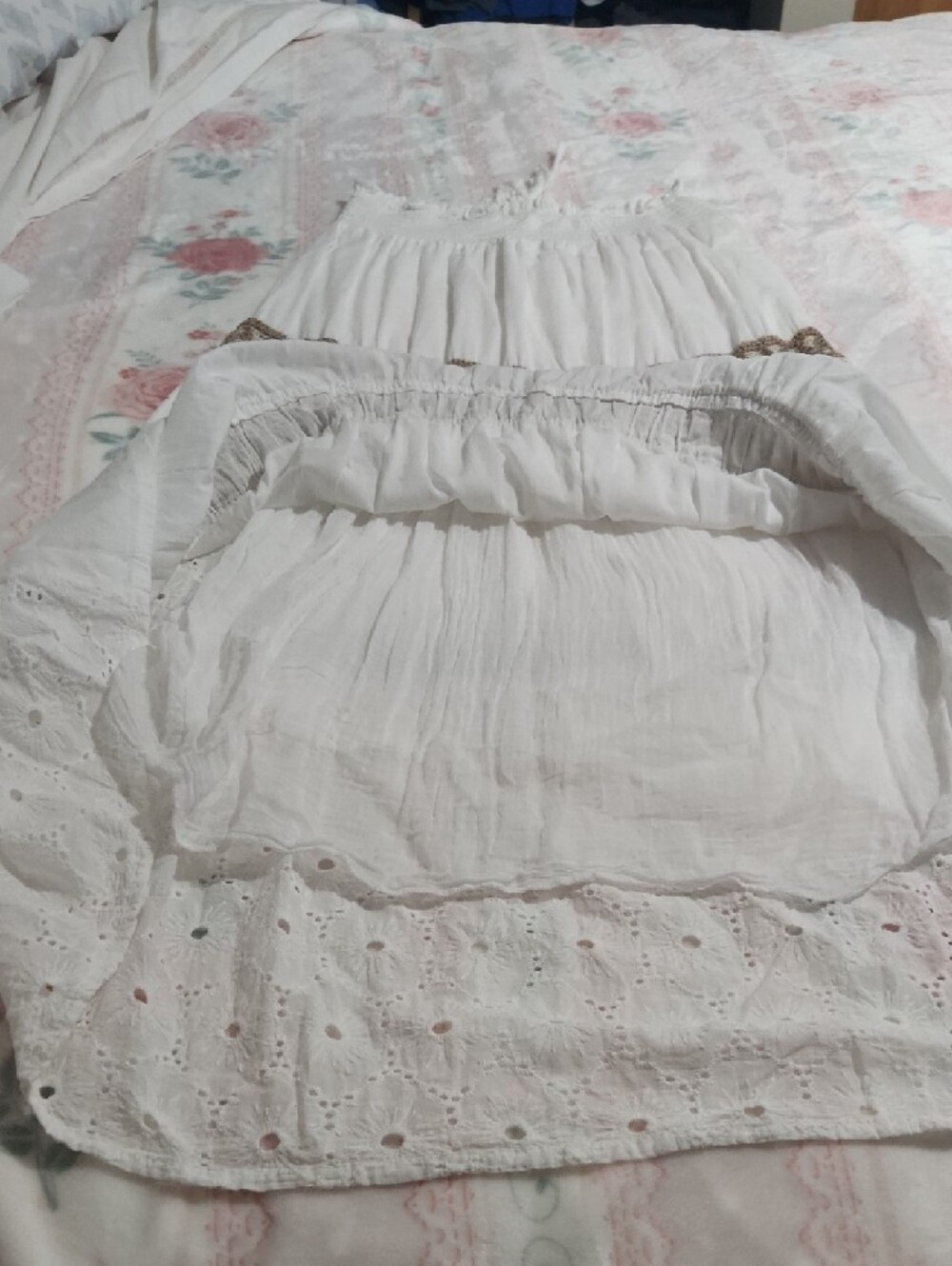 White Maxi Skirt with Brown Lace Trim - Picture 5 of 9
